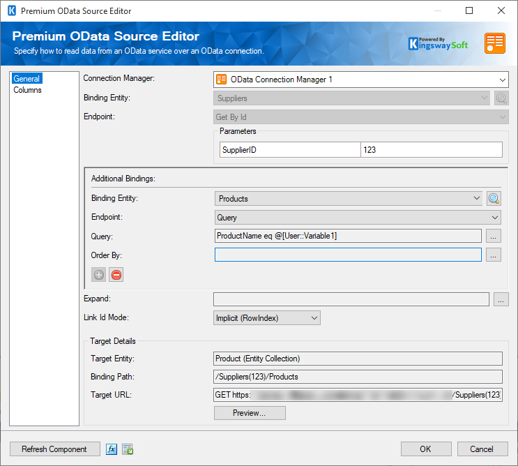 SSIS OData Source Component - Invoke a Bound Function